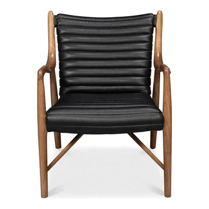Singletary Wood and Leather Black Armchair - LOOMLAN - Sarreid - Accent Chairs