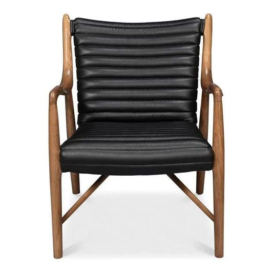 Singletary Wood and Leather Black Armchair - LOOMLAN - Sarreid - Accent Chairs