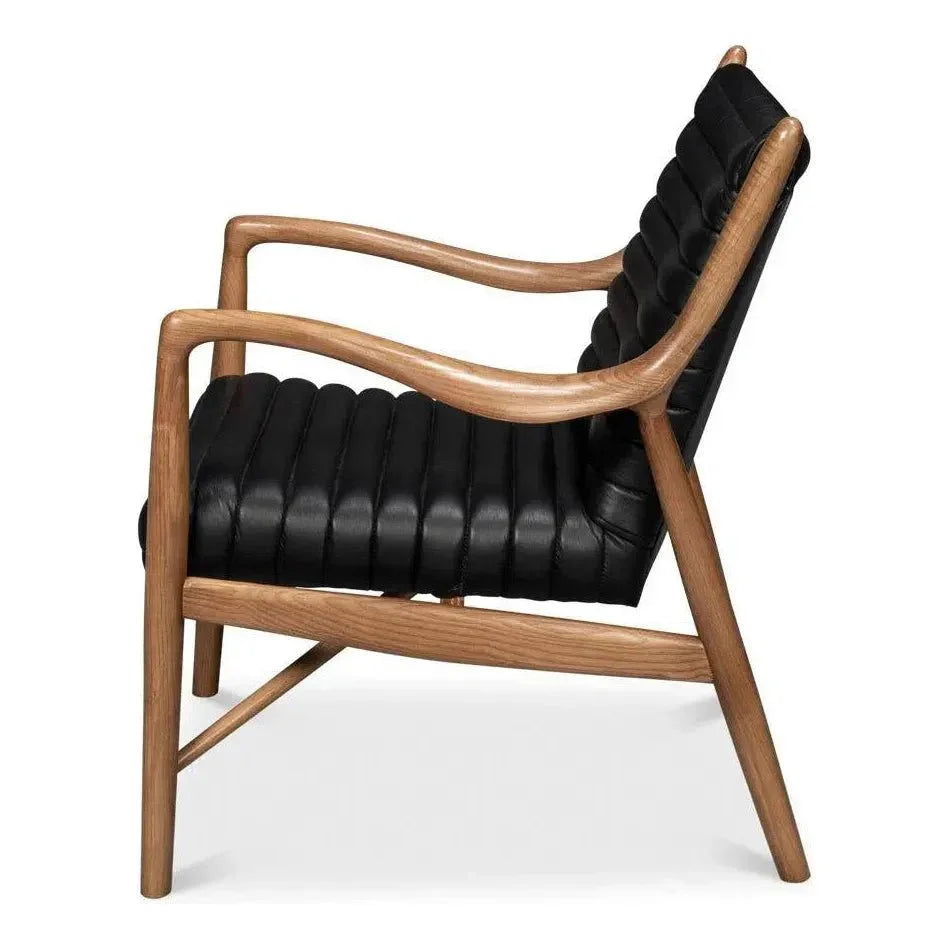 Singletary Wood and Leather Black Armchair - LOOMLAN - Sarreid - Accent Chairs