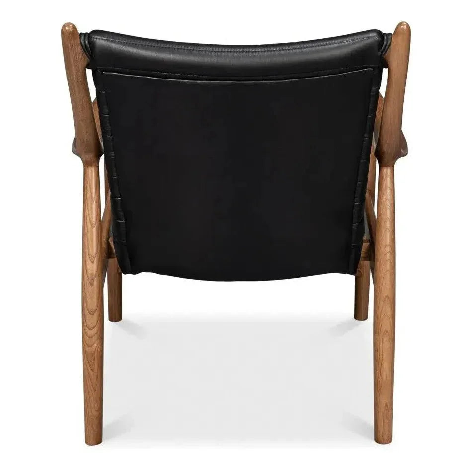 Singletary Wood and Leather Black Armchair - LOOMLAN - Sarreid - Accent Chairs