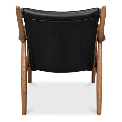 Singletary Wood and Leather Black Armchair - LOOMLAN - Sarreid - Accent Chairs