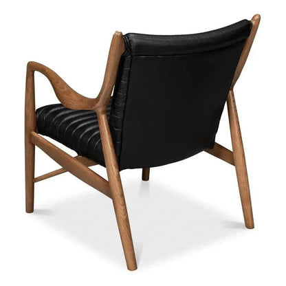 Singletary Wood and Leather Black Armchair - LOOMLAN - Sarreid - Accent Chairs