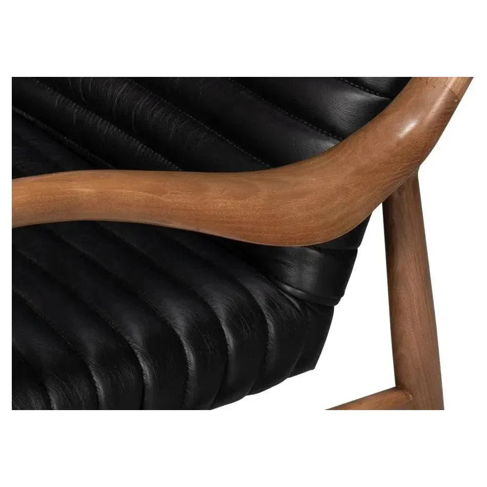 Singletary Wood and Leather Black Armchair - LOOMLAN - Sarreid - Accent Chairs