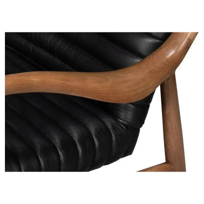 Singletary Wood and Leather Black Armchair - LOOMLAN - Sarreid - Accent Chairs