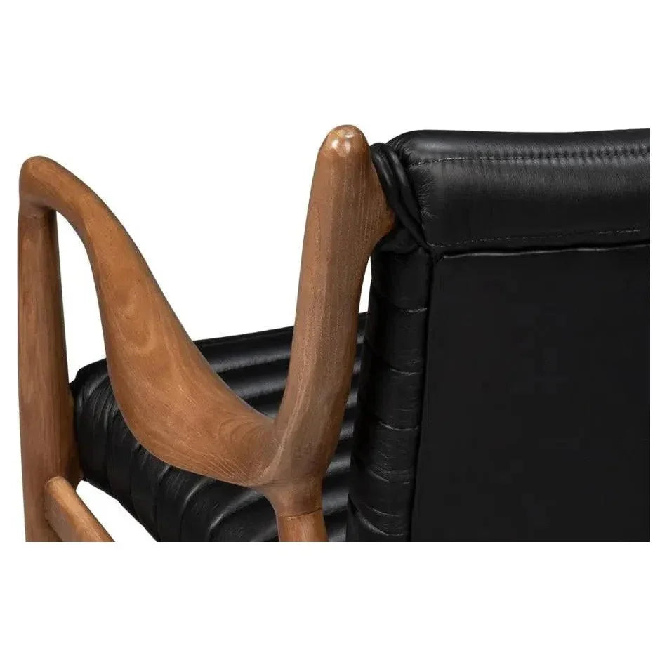 Singletary Wood and Leather Black Armchair - LOOMLAN - Sarreid - Accent Chairs