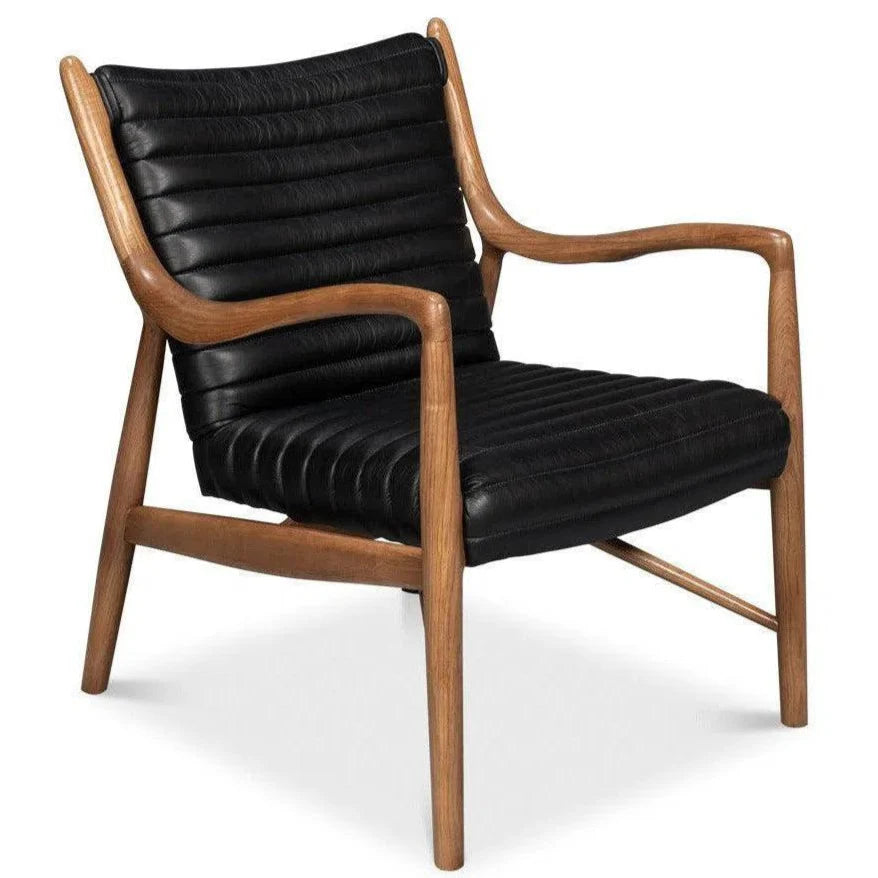 Singletary Wood and Leather Black Armchair - LOOMLAN - Sarreid - Accent Chairs