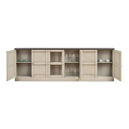 Six Door Console Sideboard Slim Washed Grey Stone - LOOMLAN - Sarreid - Console Tables