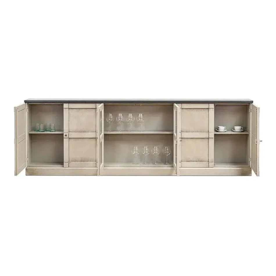 Six Door Console Sideboard Slim Washed Grey Stone - LOOMLAN - Sarreid - Console Tables