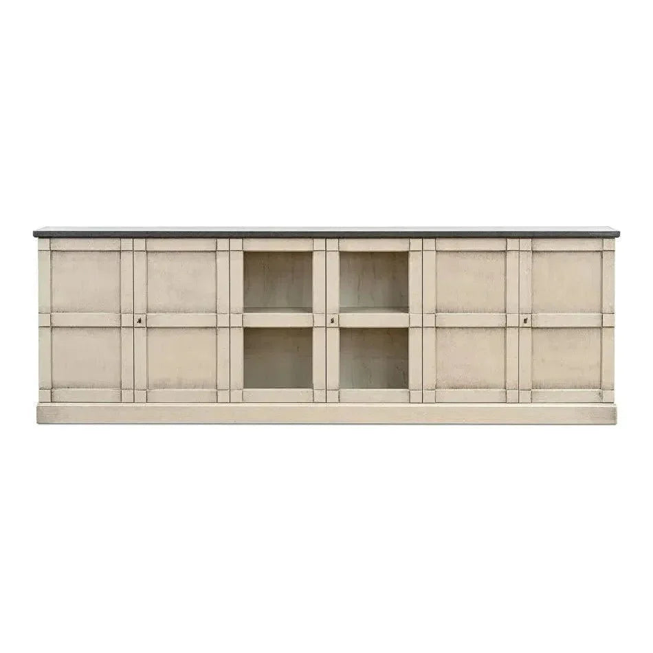 Six Door Console Sideboard Slim Washed Grey Stone - LOOMLAN - Sarreid - Console Tables