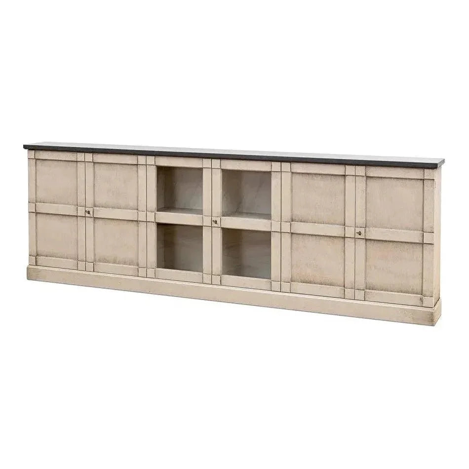 Six Door Console Sideboard Slim Washed Grey Stone - LOOMLAN - Sarreid - Console Tables