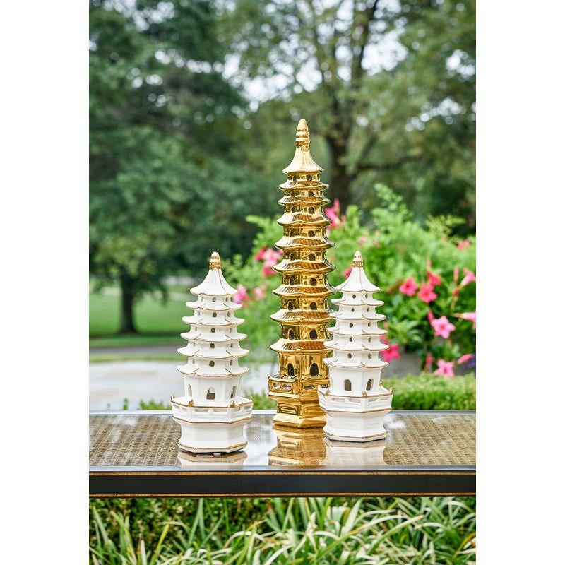 Small Pagoda Cream Gold Accented Sculpture - LOOMLAN - Chelsea House - Statues & Sculptures