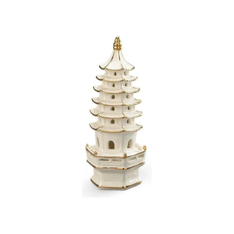 Small Pagoda Cream Gold Accented Sculpture - LOOMLAN - Chelsea House - Statues & Sculptures