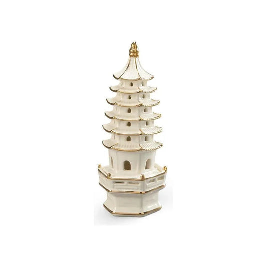 Small Pagoda Cream Gold Accented Sculpture - LOOMLAN - Chelsea House - Statues & Sculptures