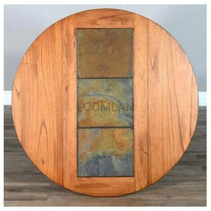 Small Round Farmhouse Drop Leaf Dining Table-Dining Tables-Sunny D-LOOMLAN