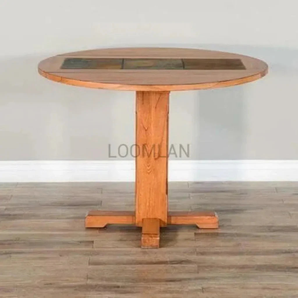 Small Round Farmhouse Drop Leaf Dining Table-Dining Tables-Sunny D-LOOMLAN