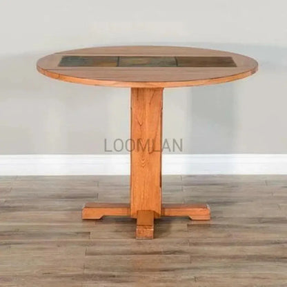Small Round Farmhouse Drop Leaf Dining Table-Dining Tables-Sunny D-LOOMLAN