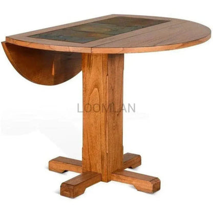 Small Round Farmhouse Drop Leaf Dining Table-Dining Tables-Sunny D-LOOMLAN