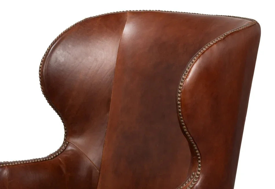Smithfield Wing Leather Brown Chair - LOOMLAN - Sarreid - Club Chairs