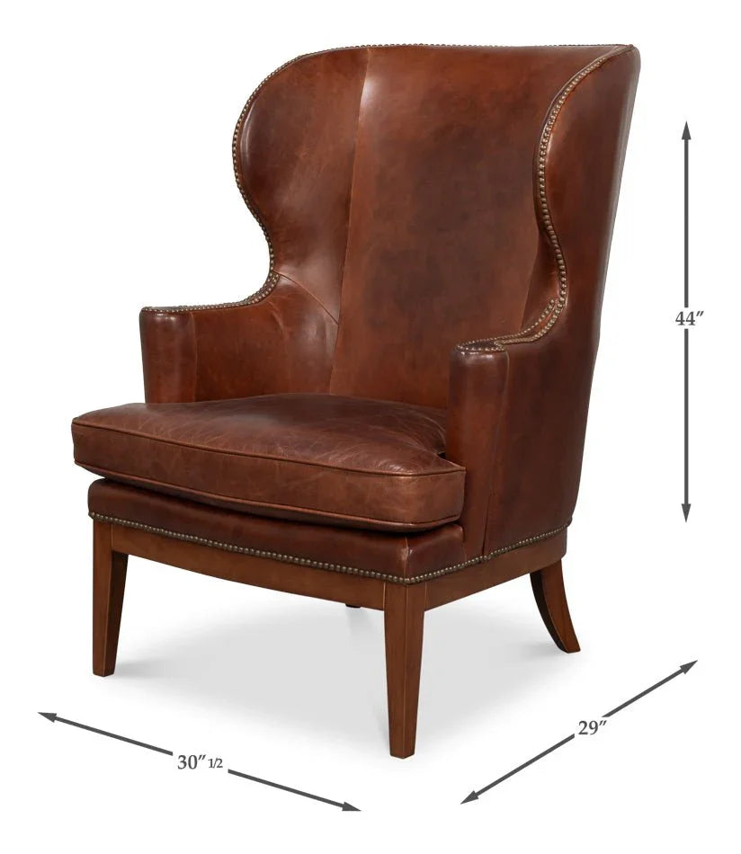 Smithfield Wing Leather Brown Chair - LOOMLAN - Sarreid - Club Chairs