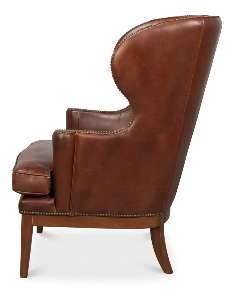Smithfield Wing Leather Brown Chair - LOOMLAN - Sarreid - Club Chairs