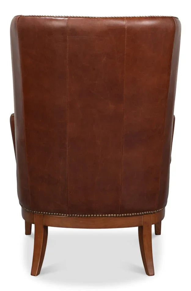 Smithfield Wing Leather Brown Chair - LOOMLAN - Sarreid - Club Chairs