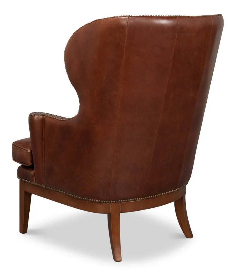 Smithfield Wing Leather Brown Chair - LOOMLAN - Sarreid - Club Chairs