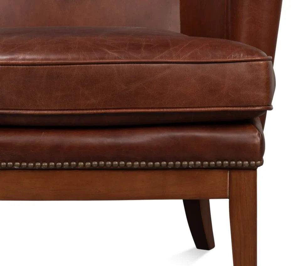 Smithfield Wing Leather Brown Chair - LOOMLAN - Sarreid - Club Chairs
