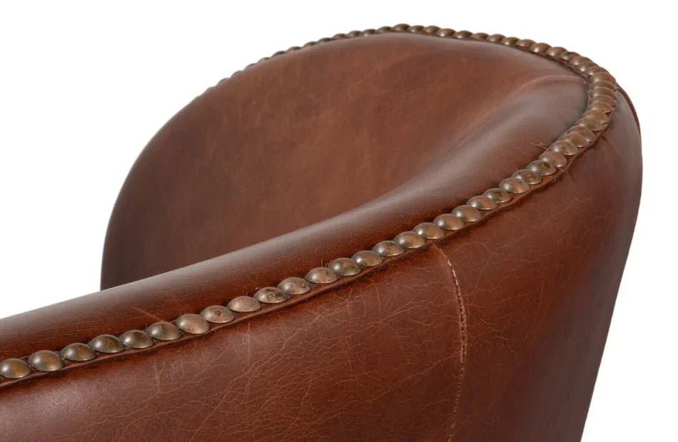 Smithfield Wing Leather Brown Chair - LOOMLAN - Sarreid - Club Chairs