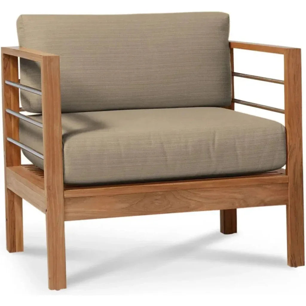 SoHo Teak Outdoor Club Chair Sunbrella Cushion-Outdoor Accent Chairs-HiTeak-Taupe-LOOMLAN
