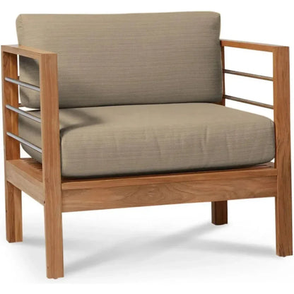 SoHo Teak Outdoor Club Chair Sunbrella Cushion-Outdoor Accent Chairs-HiTeak-Taupe-LOOMLAN