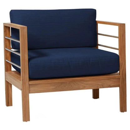 SoHo Teak Outdoor Club Chair Sunbrella Cushion-Outdoor Accent Chairs-HiTeak-Navy-LOOMLAN