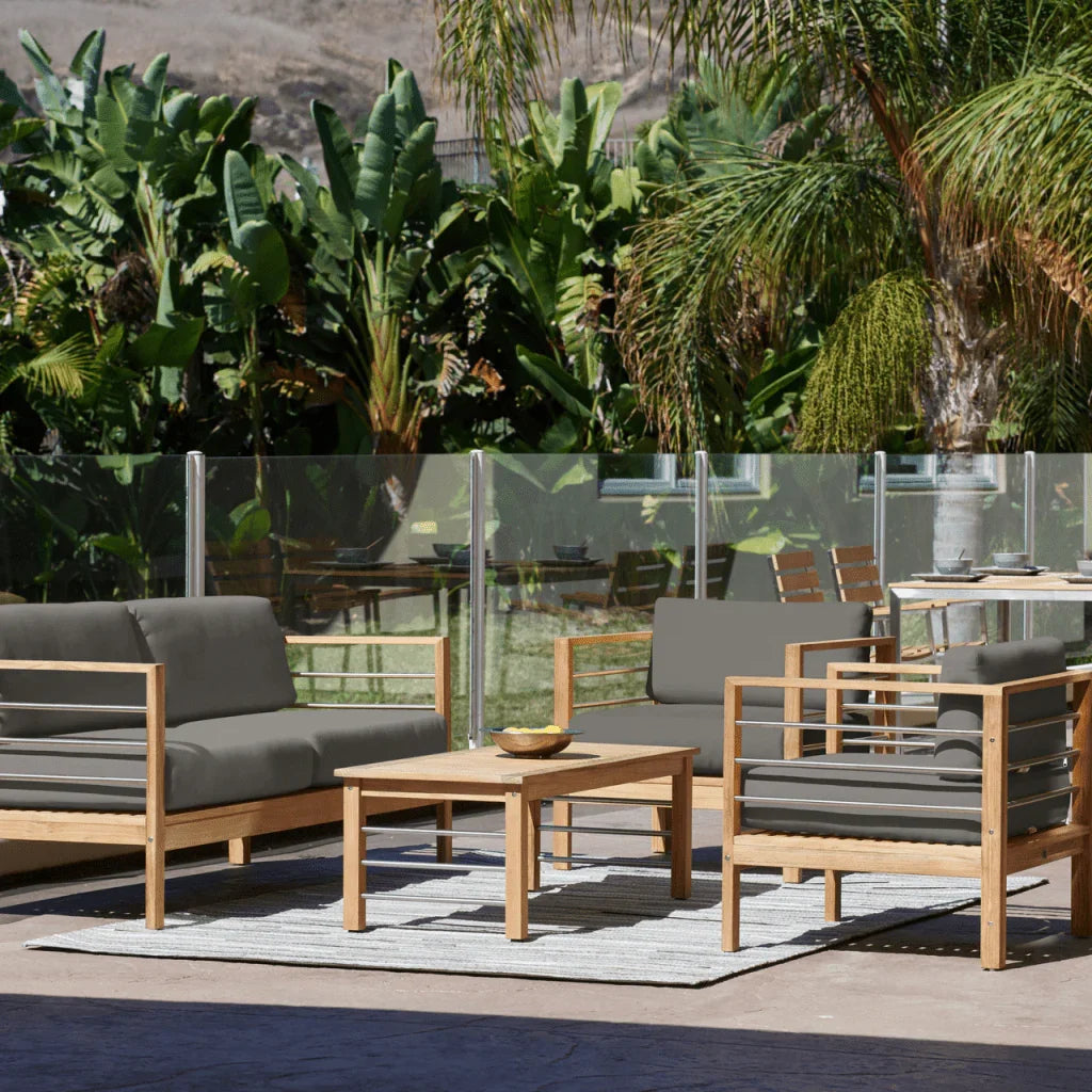 SoHo Teak Patio Deep Sofa Set with Sunbrella 4PC - LOOMLAN - HiTeak - Outdoor Sofas & Loveseats