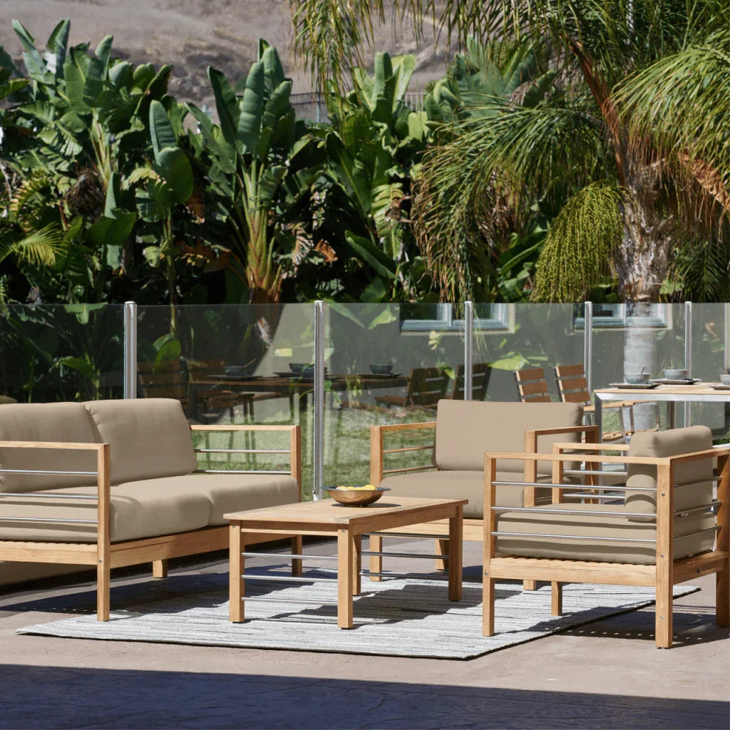 SoHo Teak Patio Deep Sofa Set with Sunbrella 4PC - LOOMLAN - HiTeak - Outdoor Sofas & Loveseats