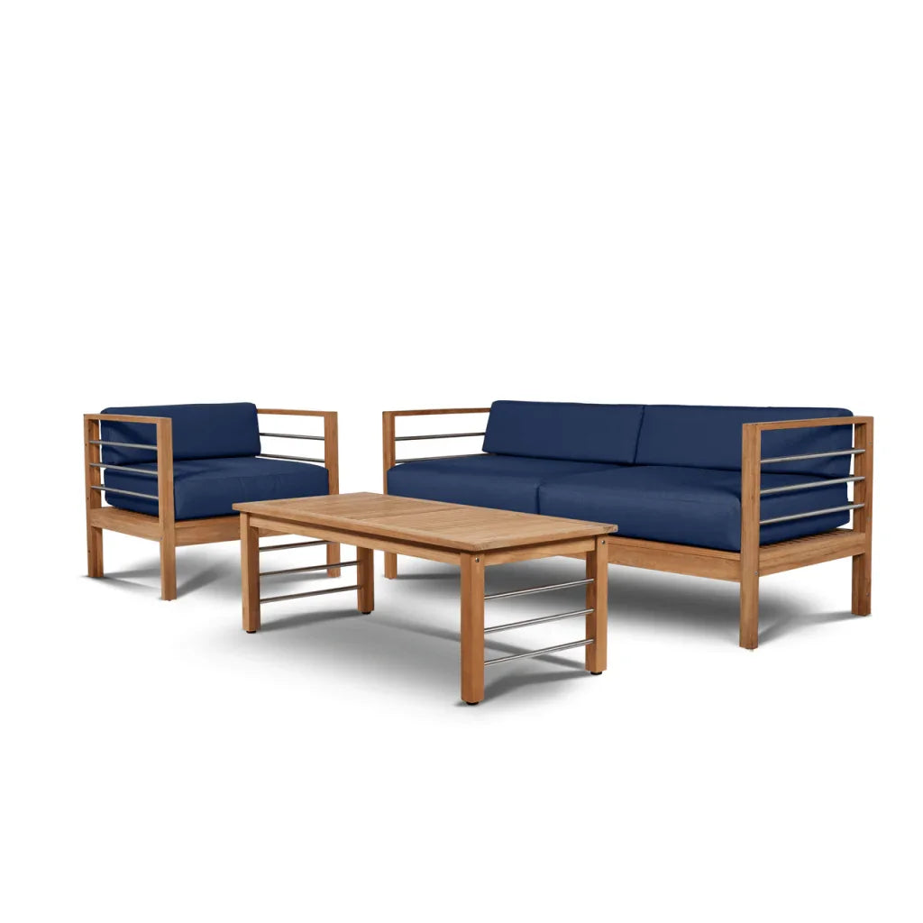 SoHo Teak Patio Deep Sofa Set with Sunbrella 4PC - LOOMLAN - HiTeak - Outdoor Sofas & Loveseats