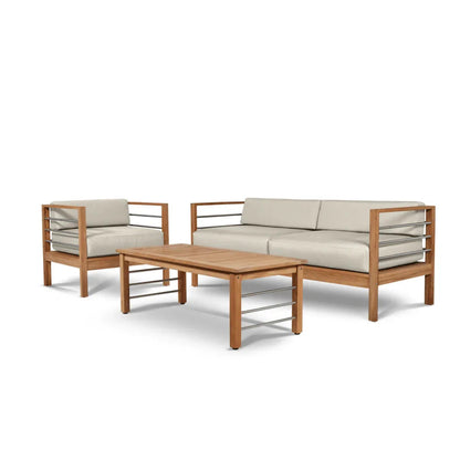SoHo Teak Patio Deep Sofa Set with Sunbrella 4PC - LOOMLAN - HiTeak - Outdoor Sofas & Loveseats
