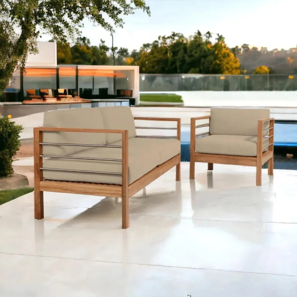 SoHo 3 - Person Teak Outdoor Couch Sunbrella Cushions - LOOMLAN - HiTeak - Outdoor Sofas & Loveseats