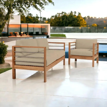 SoHo 3 - Person Teak Outdoor Couch Sunbrella Cushions - LOOMLAN - HiTeak - Outdoor Sofas & Loveseats