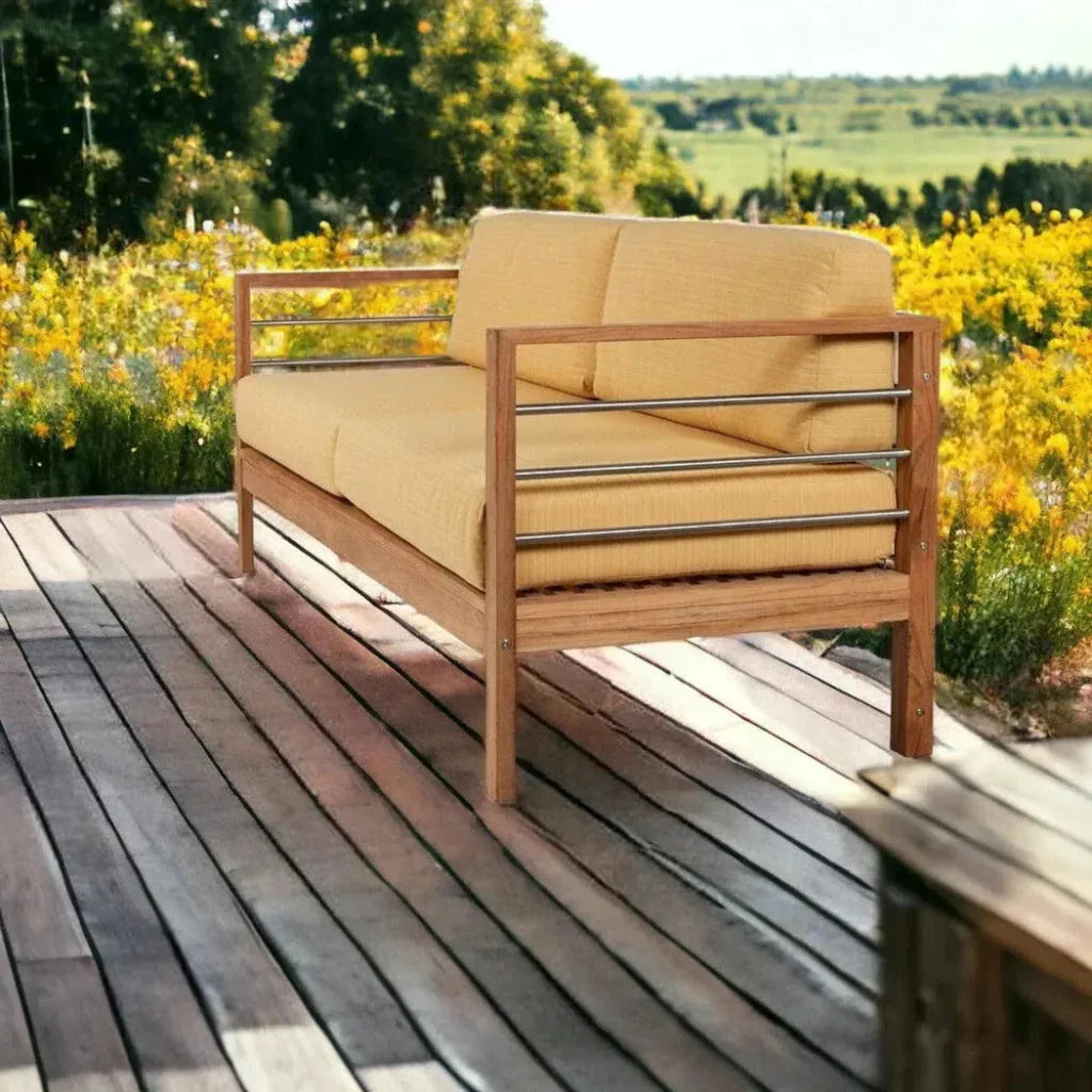 SoHo 3 - Person Teak Outdoor Couch Sunbrella Cushions - LOOMLAN - HiTeak - Outdoor Sofas & Loveseats