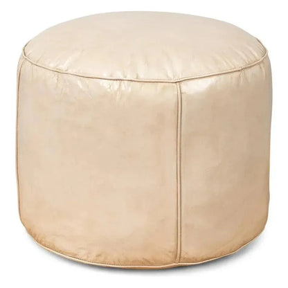 Soccerball Leather Beige Stool - LOOMLAN - Sarreid - Poufs and Stools