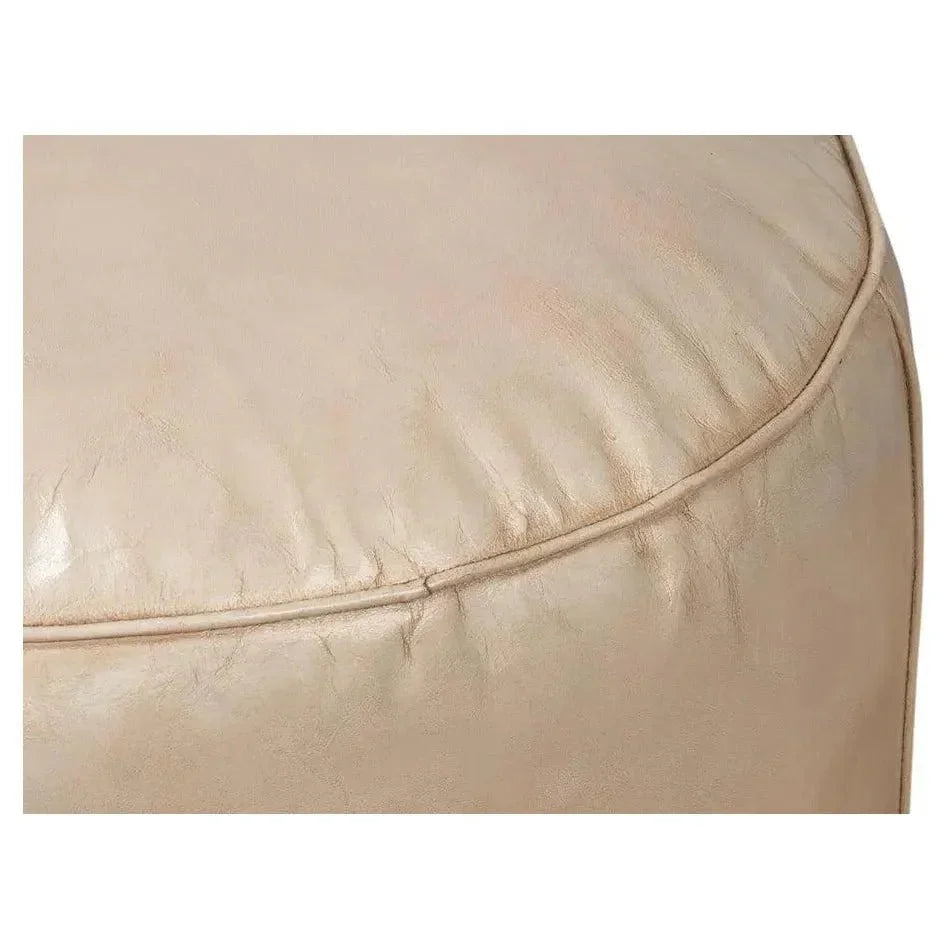Soccerball Leather Beige Stool - LOOMLAN - Sarreid - Poufs and Stools