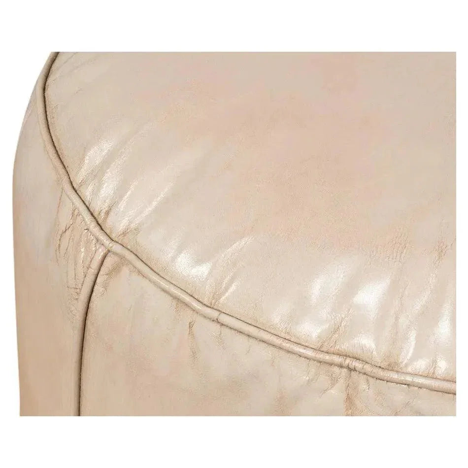 Soccerball Leather Beige Stool - LOOMLAN - Sarreid - Poufs and Stools