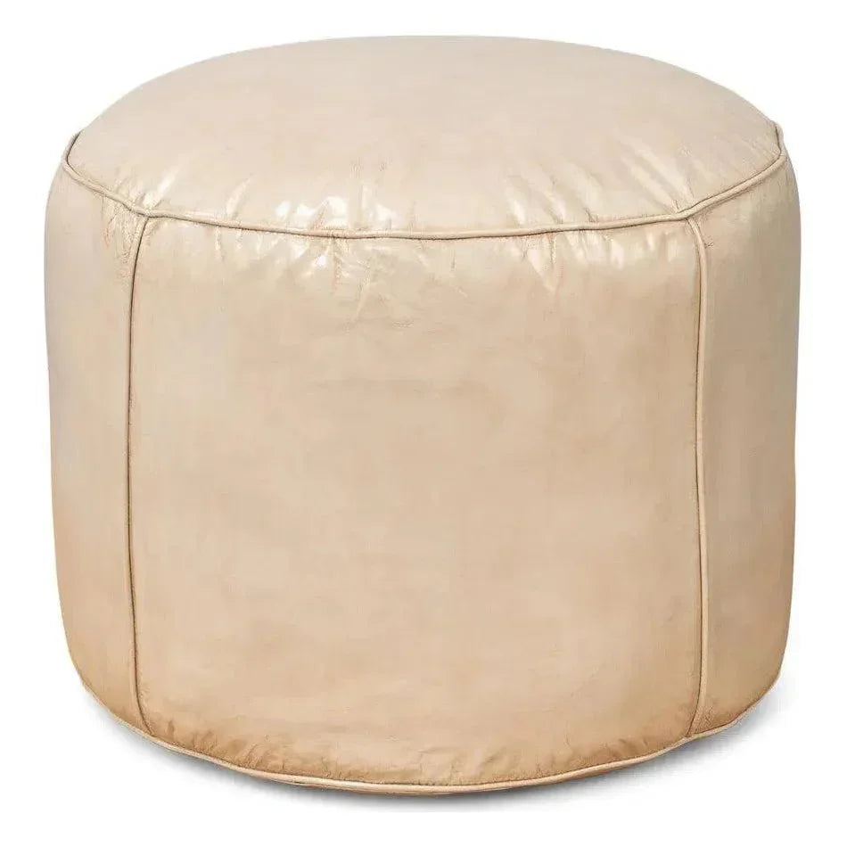 Soccerball Leather Beige Stool - LOOMLAN - Sarreid - Poufs and Stools