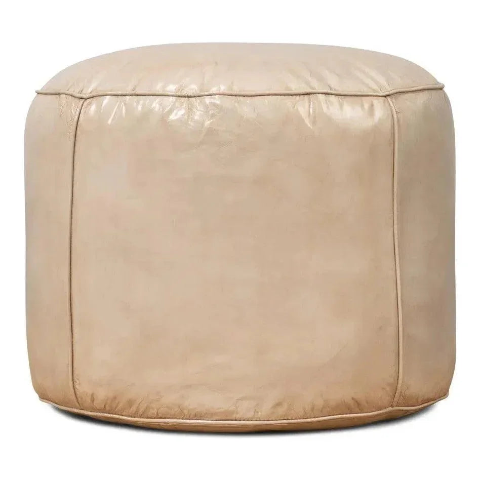 Soccerball Leather Beige Stool - LOOMLAN - Sarreid - Poufs and Stools