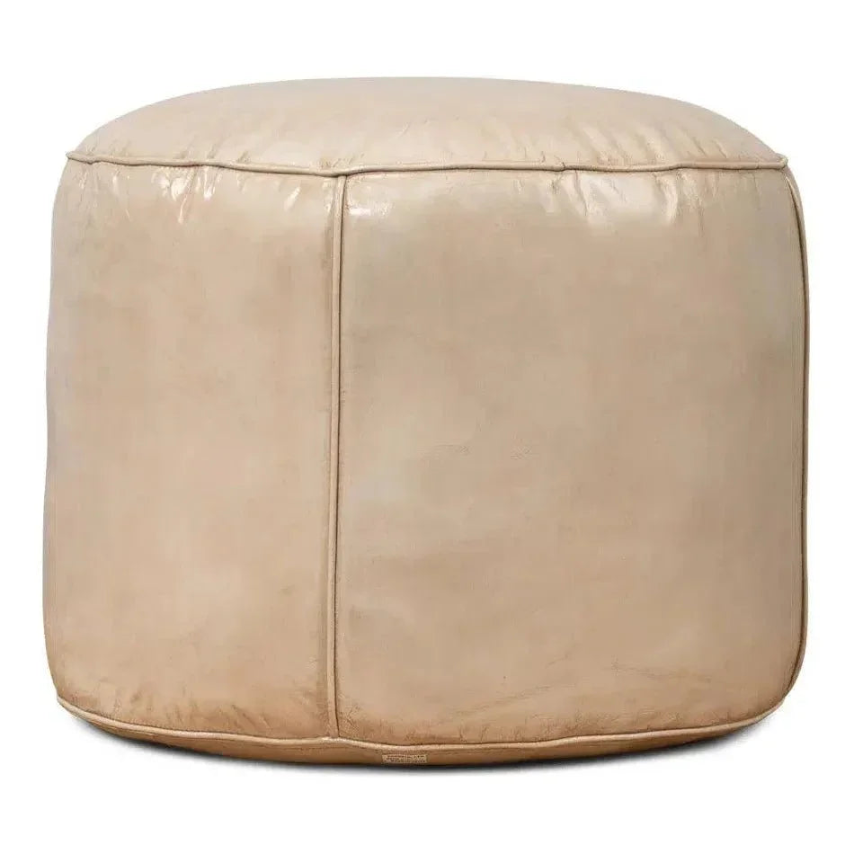 Soccerball Leather Beige Stool - LOOMLAN - Sarreid - Poufs and Stools