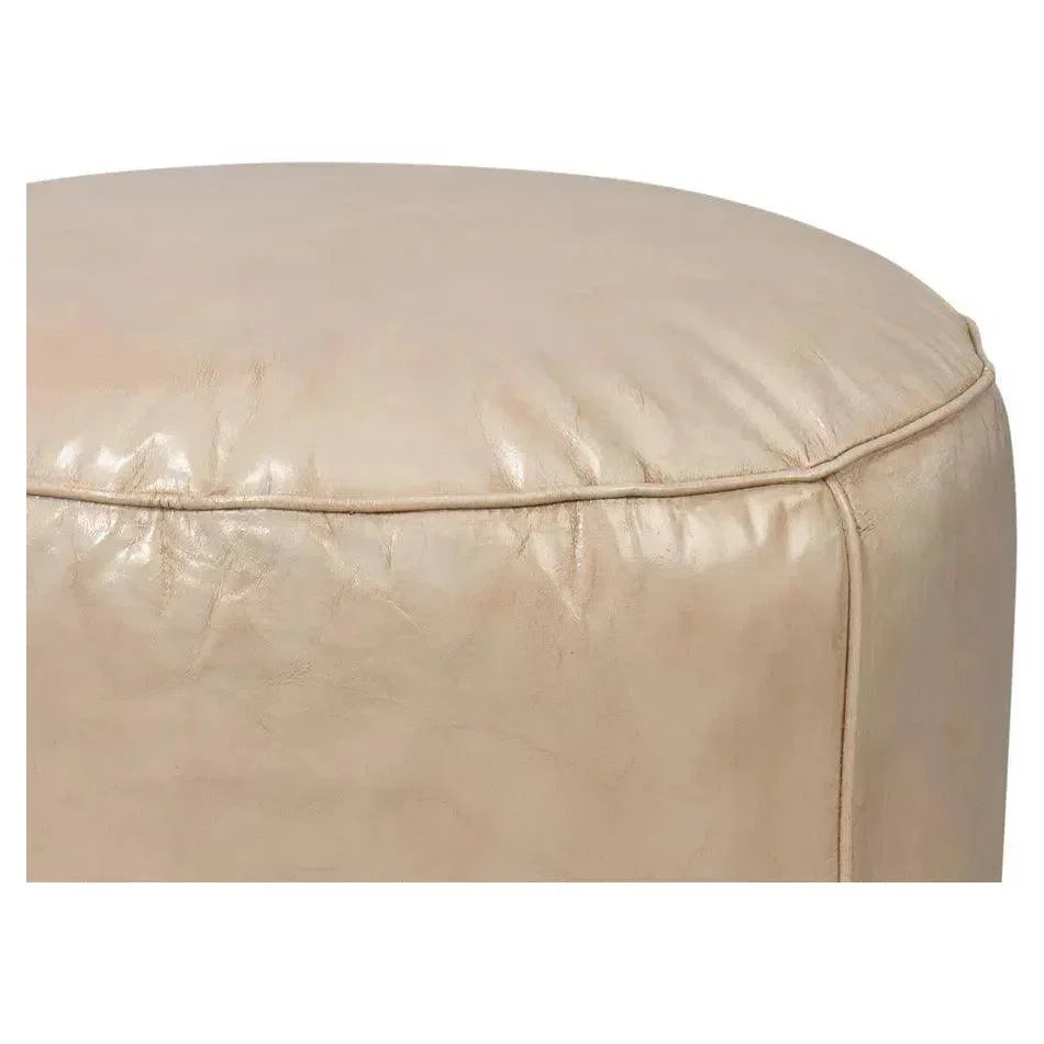 Soccerball Leather Beige Stool - LOOMLAN - Sarreid - Poufs and Stools