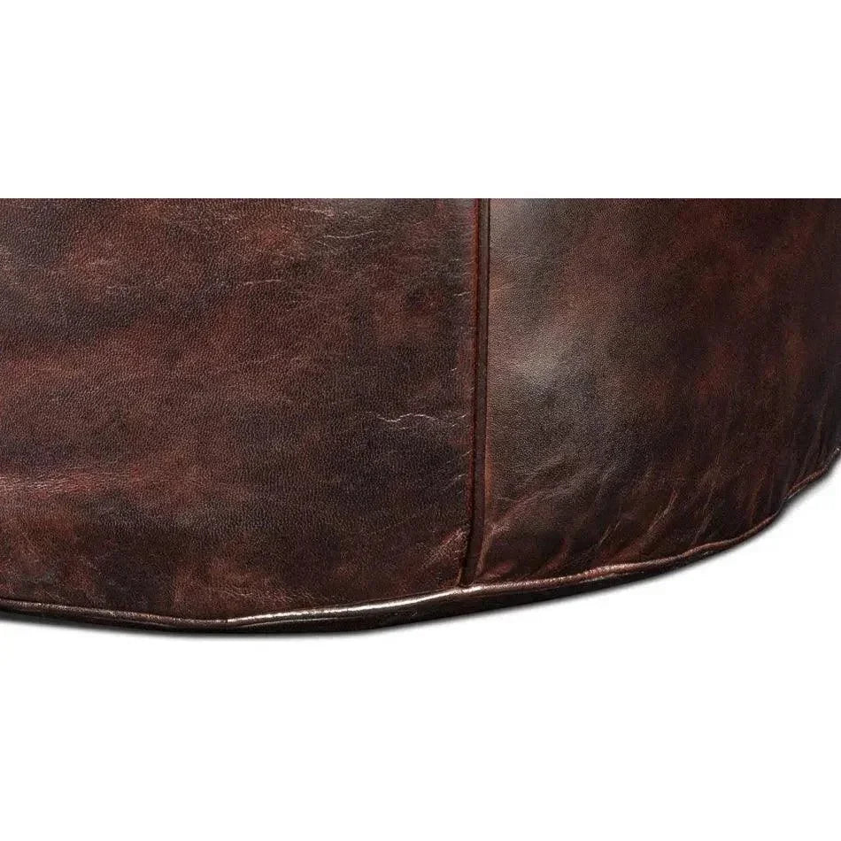 Soccerball Leather Dark Brown Stool - LOOMLAN - Sarreid - Poufs and Stools