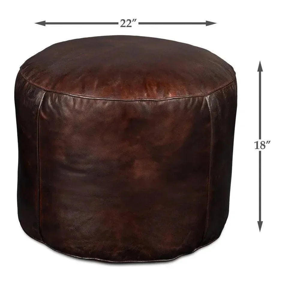 Soccerball Leather Dark Brown Stool - LOOMLAN - Sarreid - Poufs and Stools