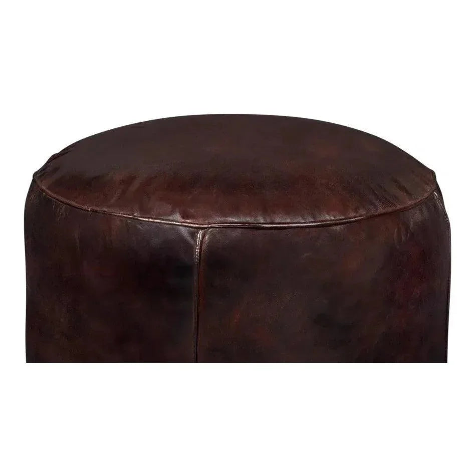 Soccerball Leather Dark Brown Stool - LOOMLAN - Sarreid - Poufs and Stools