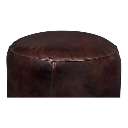 Soccerball Leather Dark Brown Stool - LOOMLAN - Sarreid - Poufs and Stools