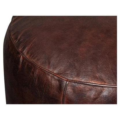 Soccerball Leather Dark Brown Stool - LOOMLAN - Sarreid - Poufs and Stools